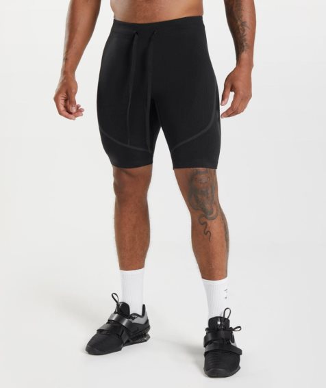 Men's Gymshark 315 Seamless 1/2 Shorts Black | CA 308576